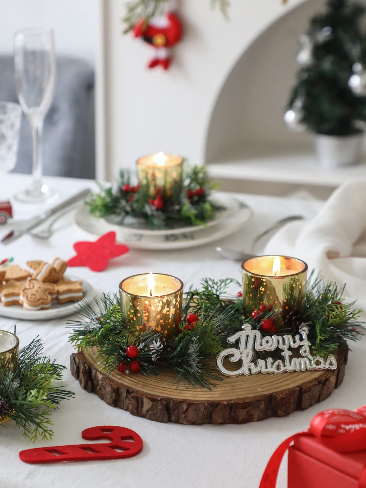 Kormmco Candle Ring Set, 4 Pack with Holders, Gold