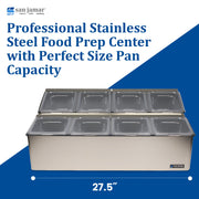 Ez-Chill Food Prep Center Self-Service with Hinged Lid for Bars by San Jamar – 8 Pans, 0.0 ounces, Stainless Steel, Stainless, Model FP9248FL