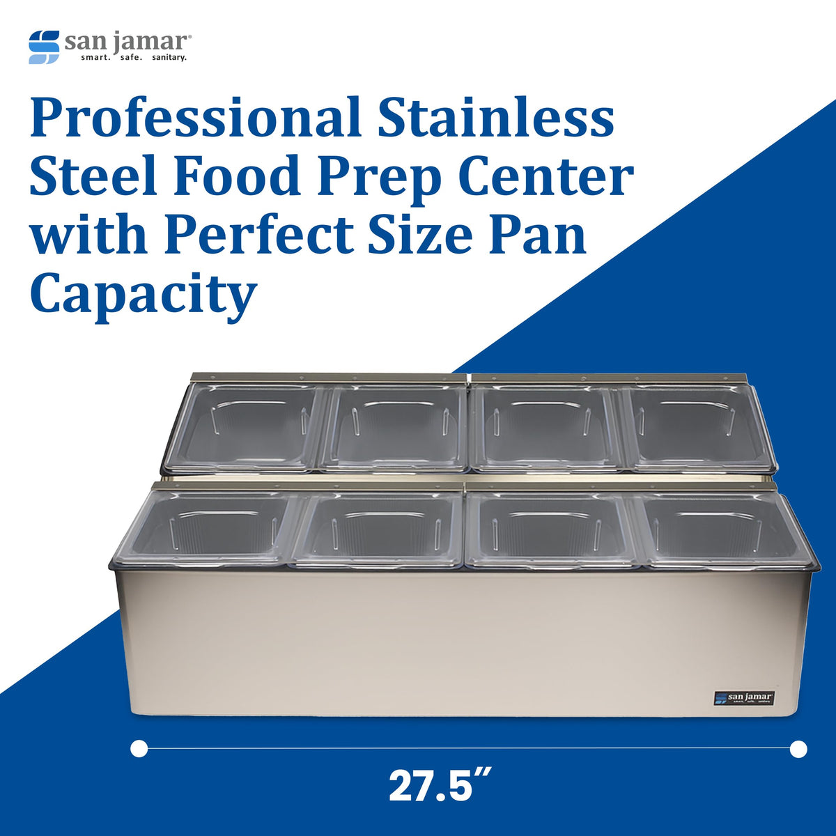 Ez-Chill Food Prep Center Self-Service with Hinged Lid for Bars by San Jamar – 8 Pans, 0.0 ounces, Stainless Steel, Stainless, Model FP9248FL