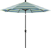 California Umbrella 9' Round Aluminum Market Umbrella, Crank Lift, Push Button Tilt, Bronze Pole, Sunbrella Seville Seaside