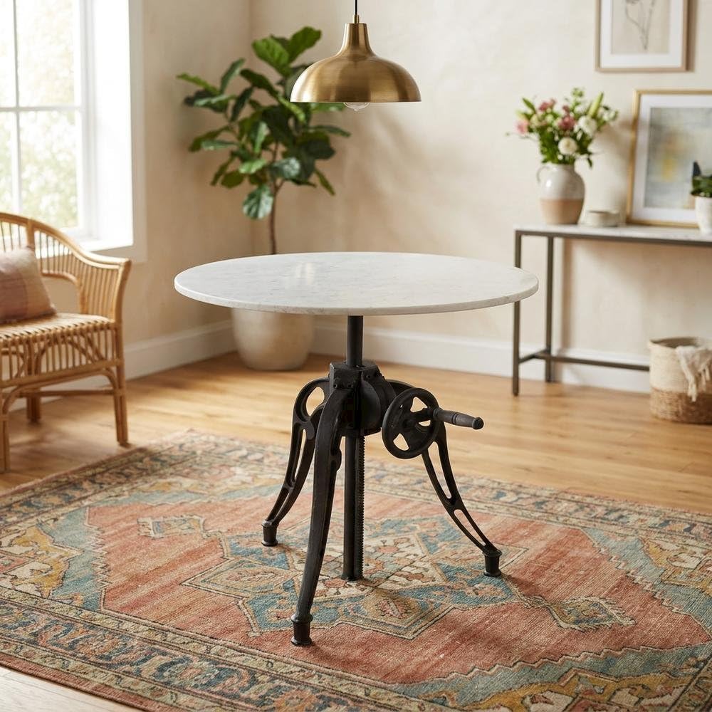 White Emslie III 30-Inch Round Dining Table with Marble Top and Black Metal Base by Starlight Canyon Home – Marble, White