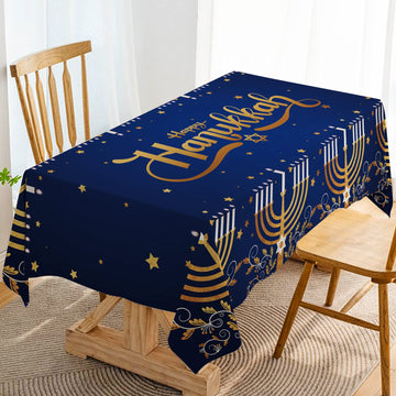 Hafangry Hanukkah Tablecloth, Menorah Design, 60 x 84 Inch