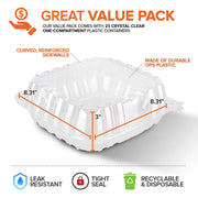 Stock Your Home 8" x 8" - 25 Count / Clear / 1 Clamshell Take Out Containers