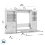 Queen Murphy Bed and 2 Shelving Units with Drawers by Bestar – Queen, Engineered Wood, Linen White Oak, Model 26879-17