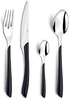 Amefa Polished & Rustproof 6 People Handles Dishwasher Safe Colourful Cutlery Set, Stainless steel, plastic, Black/Silver, 24-teilig