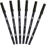 Tombow ABT-N15-6P Fibre Tip Pen Dual Brush Pen with Two Nibs [Pack of 6] Black
