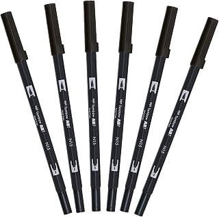 Tombow ABT-N15-6P Fibre Tip Pen Dual Brush Pen with Two Nibs [Pack of 6] Black