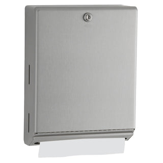 Surface Mounted Paper Towel Dispenser - Stainless Steel Commercial Bathroom Towel Dispenser with Tumbler Lock 400 C-Fold or 525 Multifold Capacity by Bobrick – 14", Model B-262