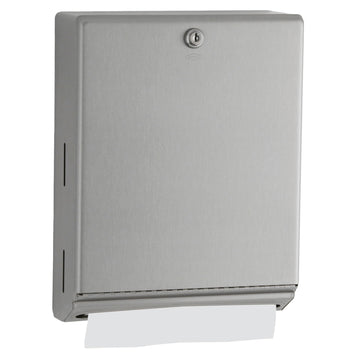 Surface Mounted Paper Towel Dispenser - Stainless Steel Commercial Bathroom Towel Dispenser with Tumbler Lock 400 C-Fold or 525 Multifold Capacity by Bobrick – 14", Model B-262
