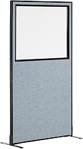 Global Industrial 36-1/4"W x 72" H Freestanding Office Partition Panel with Partial Window, Blue