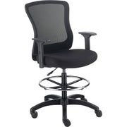Interion Mesh Back Task Stool with Adjustable Arms by Global Industrial – 20.5"W x 19.5"D x 48.75" to 50.75"H, Textile, Black, Model DR-625F-376BK