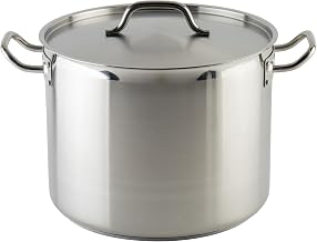 Winware Stainless Steel 24 Quart Stock Pot with Cover,Silver | Dishwasher safe, Heating, Riveted handles for grip, Wide base for soups, Great for Stocks, Soups, Pasta and Batch Cooking