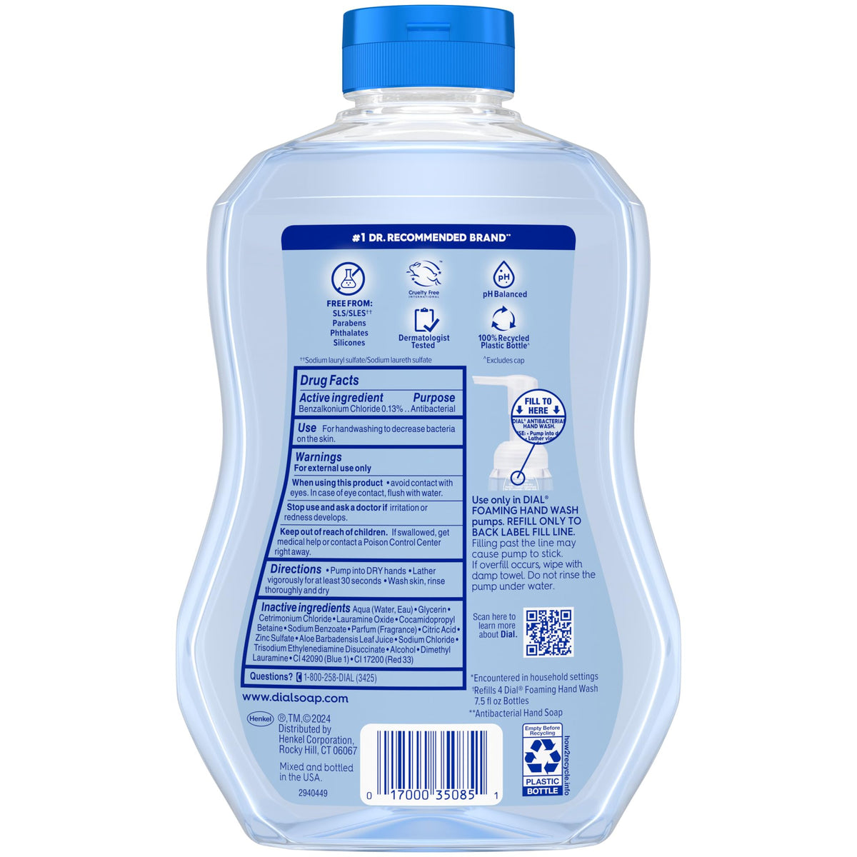 Antibacterial Foaming Hand Wash Refill by Dial – 30 Fl Oz (Pack of 1), Blue, Model 017000350875