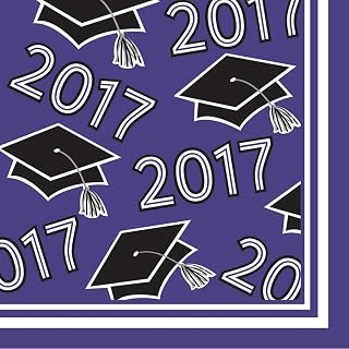 Creative Converting 360 Count Class of 2017 Paper Beverage Napkins for Graduation Party, Purple
