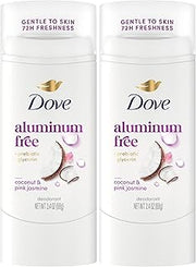 Dove Deodorant Stick for 72 Hour Odor Protection Coconut & Pink Jasmine Aluminum Free 2.4 oz (Pack of 2)