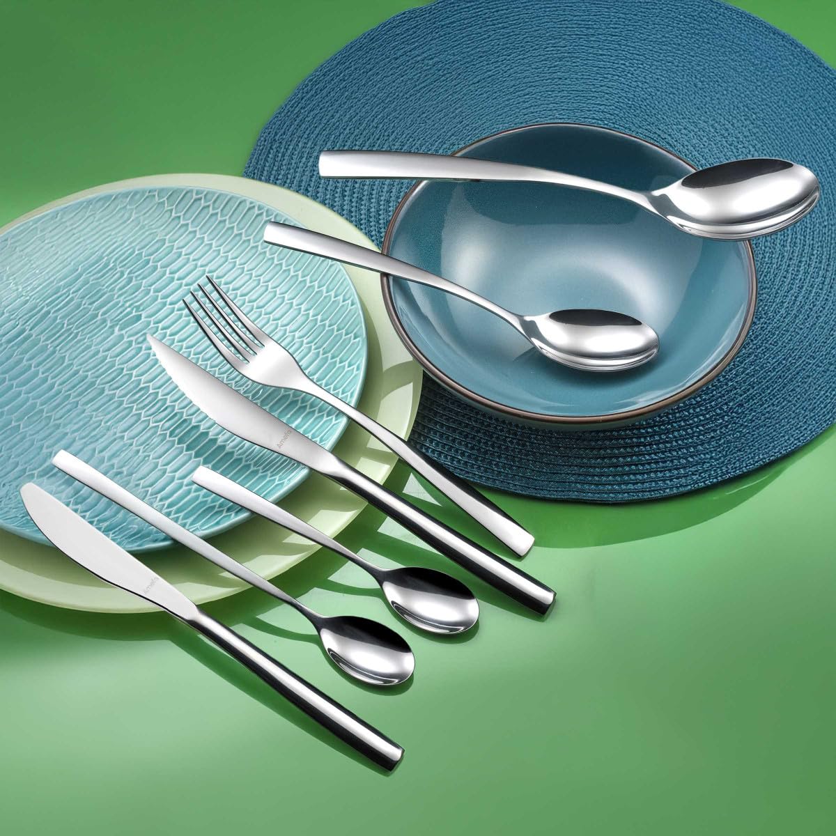 Gaia - Cutlery set - 42 pieces- 6 persons by Amefa – Chrome Steel, silver trim, Pack of 42, Model 1085