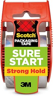 Scotch Sure Start Shipping Packaging Tape, 1.88"x 22.2 yd, Designed for Packing, Shipping and Mailing, Quiet Unwind, No Splitting or Tearing, 1.5" Core, Clear, 1 Dispensered Roll (145)