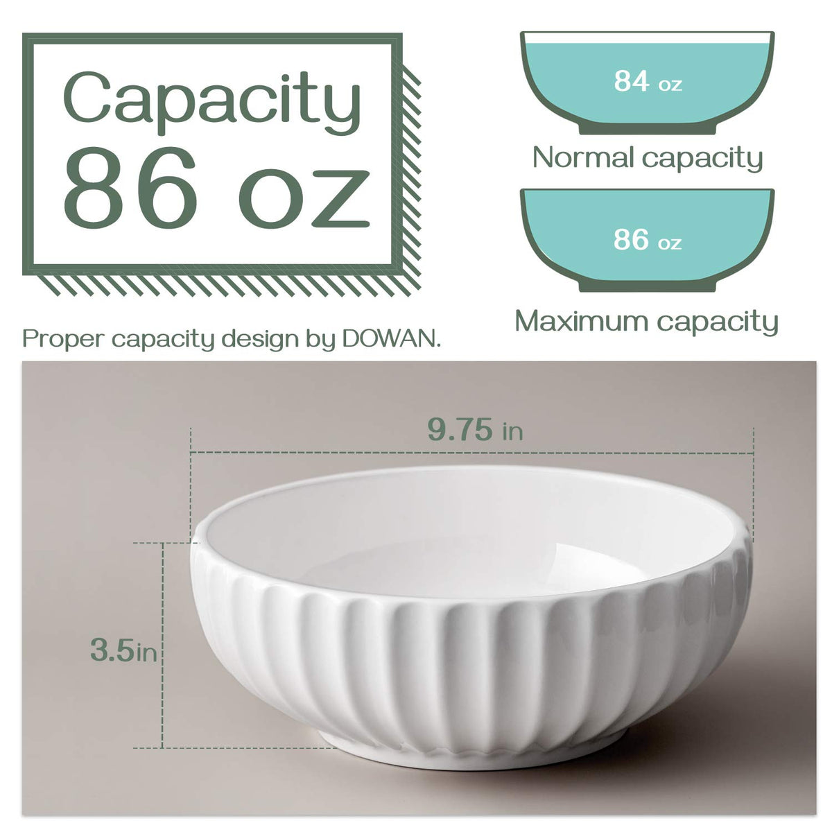 DOWAN Serving Bowls, 86 oz Ceramic Set, Pumpkin Shape, White