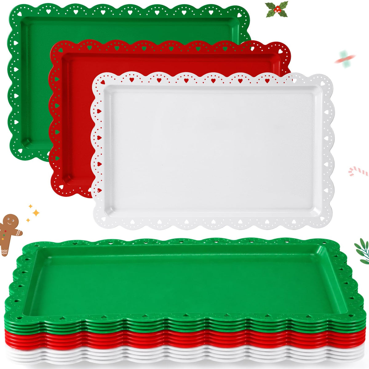 Meanplan Christmas Serving Tray Set, 12 Pack, Red Green White