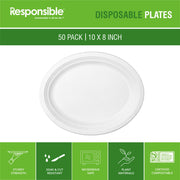Responsible Products 10 x 8 inch (50 Count) / Classic White / Casual Plates