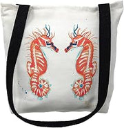 Betsydrake TY100G 18 x 18 in. Coral Sea Horses Tote Bag - Large Black