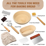 EWFEN Bread Proofing Basket Set, 9 Inch Round and 10 Inch Oval, 9 Piece Kit, Natural