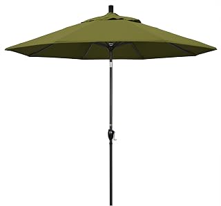 California Umbrella 9' Round Aluminum Market Umbrella, Crank Lift, Push Button Tilt, Black Pole, Pacifica