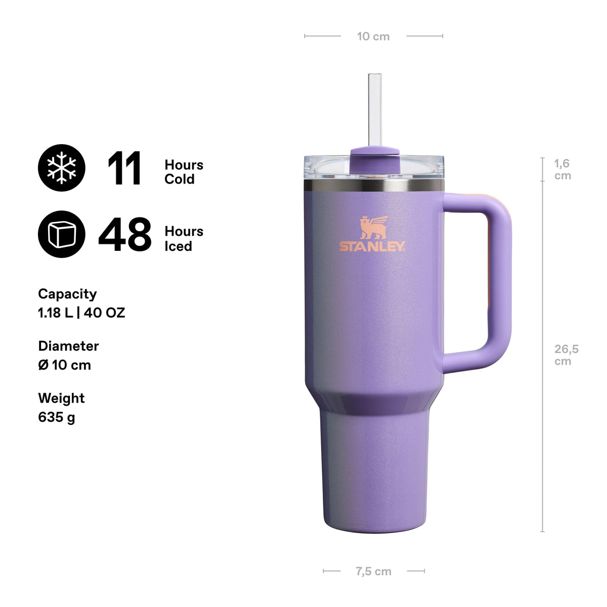 Flowstate Tumbler by by STANLEY – 40 Ounces, Stainless Steel, Periwinkle Shimmer, Model 10-10825-420