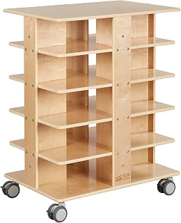 ECR4Kids 20-Compartment Mobile Storage Tower, 5x4, Classroom Furniture, Natural