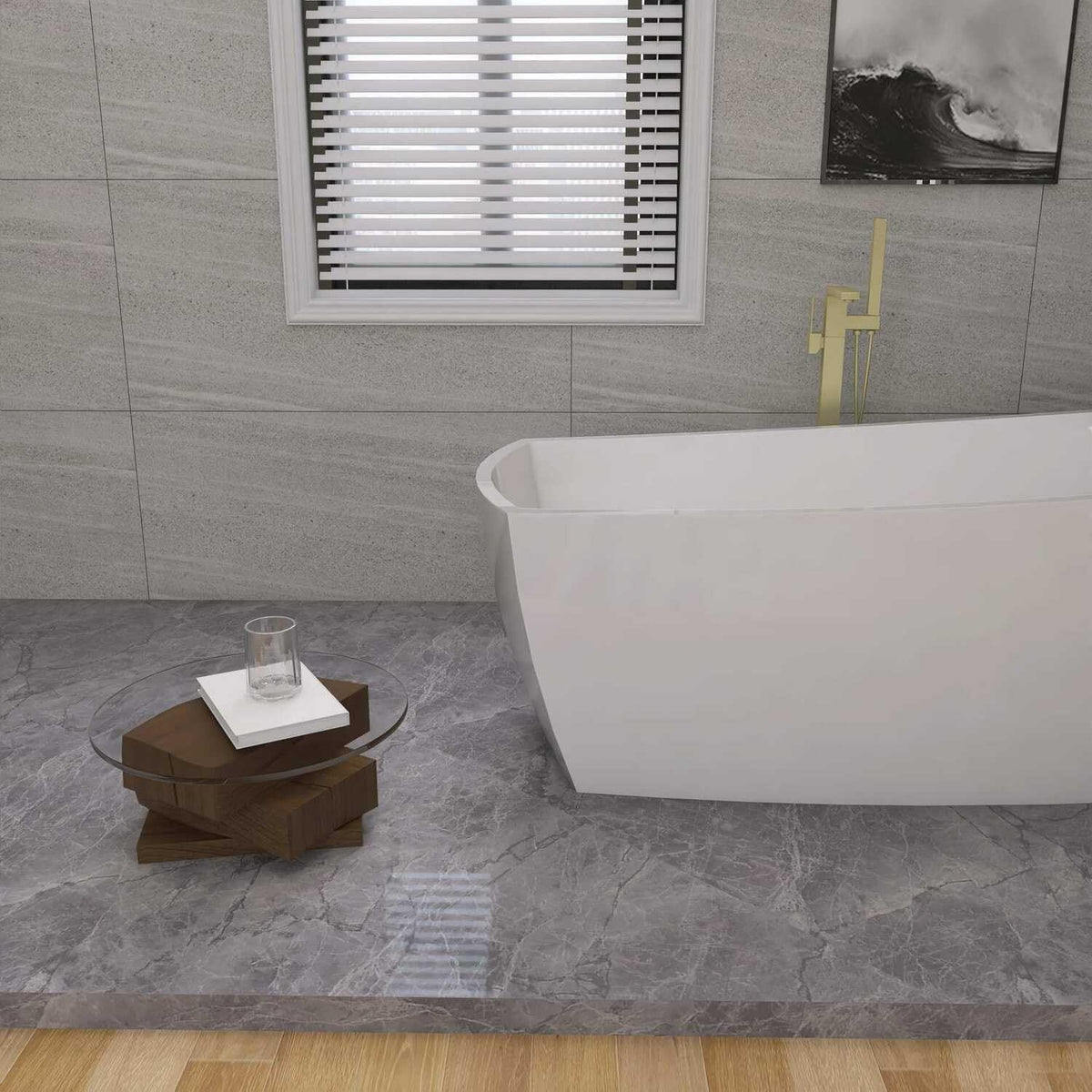 67" Soaking Single Slipper Bathtub in Glossy White/Gold by Elegant Kitchen and Bath – Acrylic, White, Model BT21267GW-BGD