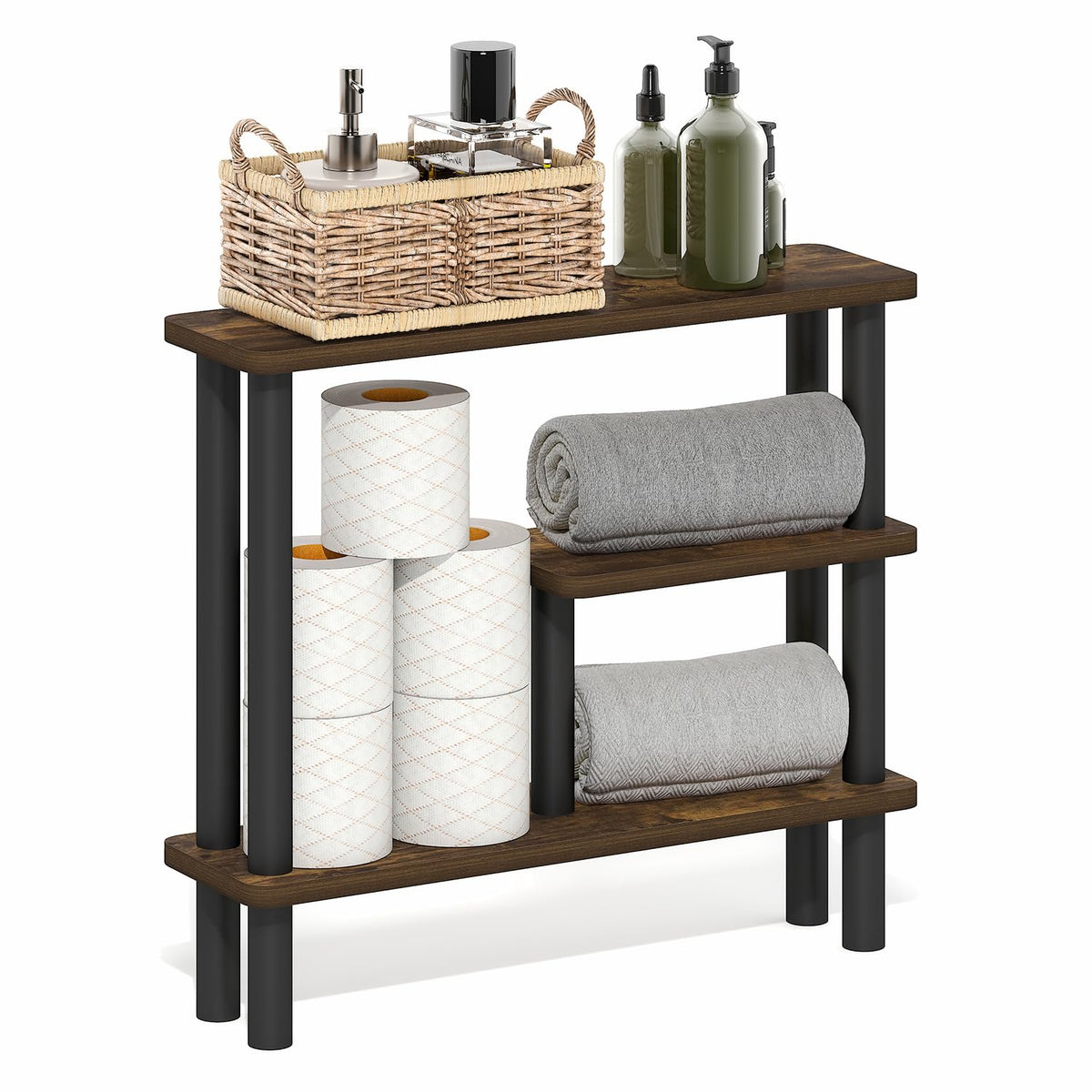 Furinno Amber Pine/Black / 5.71" x 20.87" x 18.35" / Contemporary Bathroom Shelves
