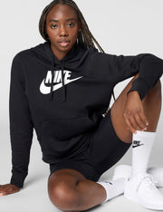 Women's Sportswear Club Fleece Logo Pullover Hoodie by Nike – Large, Cotton Blend, Black/White, Model DQ5775