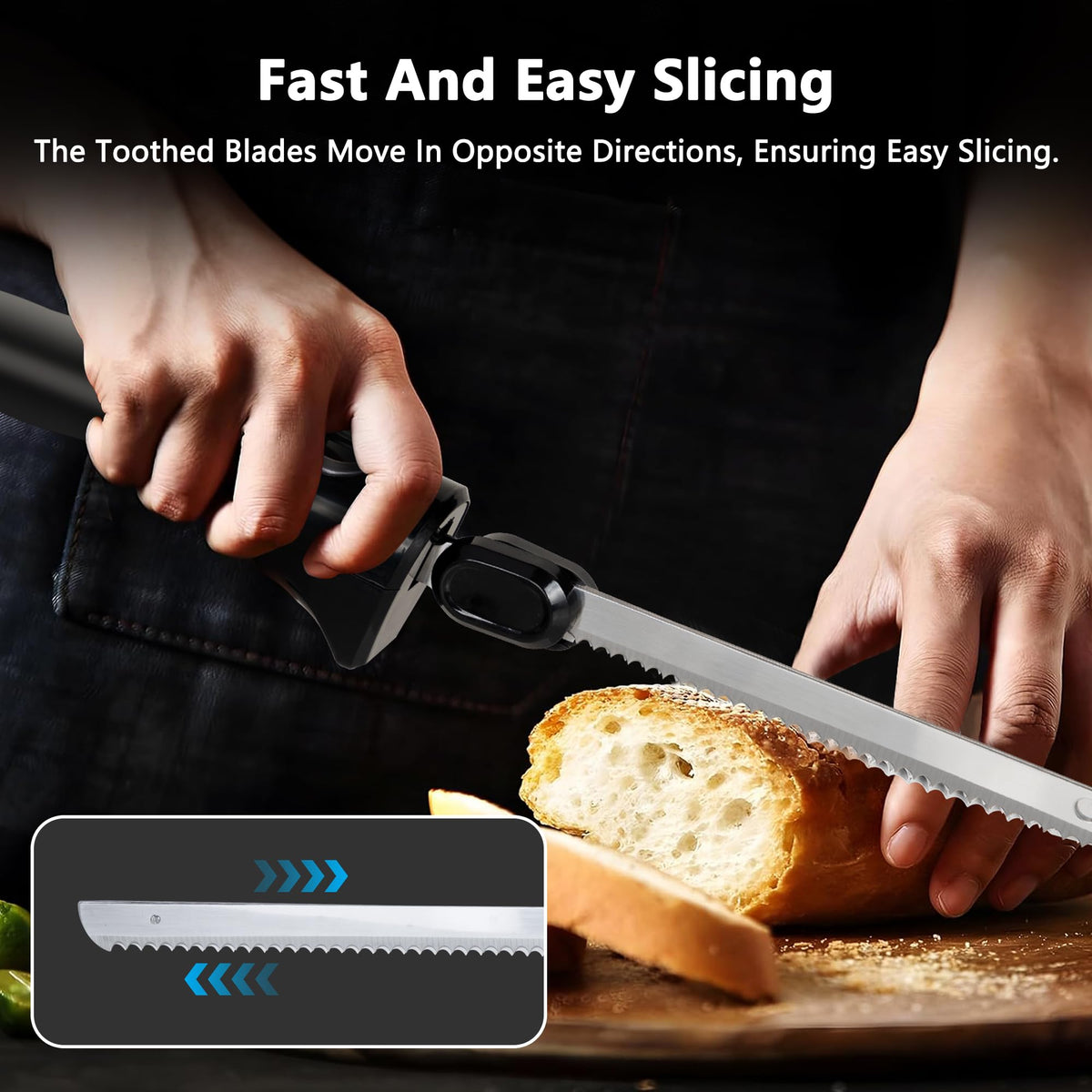 HousesAid Electric Knife Set, Two Serrated Blades with Carving Fork, Black