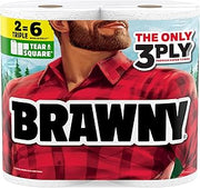 Brawny Tear-A-Square 3-Ply Paper Towels, 2 Triple Rolls = 6 Regular Rolls