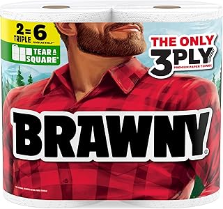 Brawny Tear-A-Square 3-Ply Paper Towels, 2 Triple Rolls = 6 Regular Rolls
