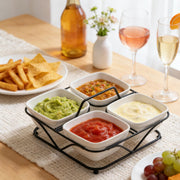 Pumtus Ceramic Divided Snack Tray, 4 Removable 12oz Bowls with Metal Stand, White