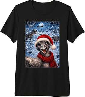 Xmas Dinosaurs Moon Night Starry Themed Emu Bird Christmas Premium Tri-Blend T-Shirt