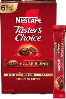 Nescafe NESCAFÉ Taster's Choice House Blend Instant Coffee, 6 Packets | Light-medium roast House Blend instant coffee single-serve packets; 1 box, 6 packets