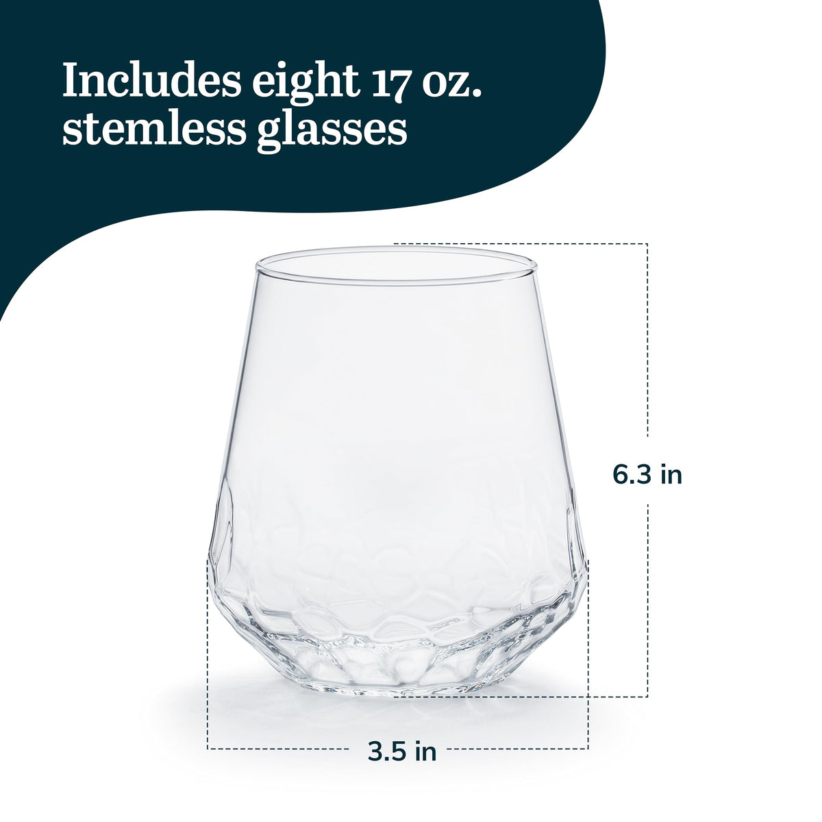 Hammered Stemless Wine Glasses Set of by Libbey – 17 Ounces, Set of 8, 17.75 ounces, Glass, Hammered 8 (17.75 oz), Model 1062