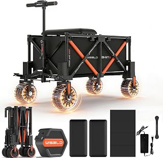 WISELD GT3 4WD Off Road Electric Wagon Cart with Seat*2, Dynamic Load 772 LBS, 3000W All Terrain Utility Beach Wagon, Reverse Function, Precision Steering, Climbing, 2 Modes for Family Outing