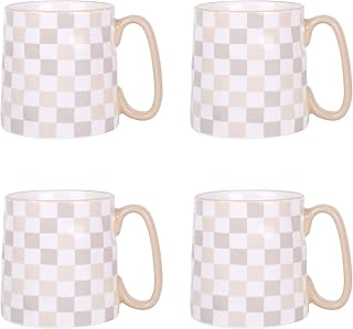 10 Strawberry Street Bella Neutral Check Mug, Set of 4
