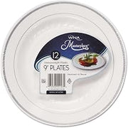 WNA RSM91210WSPK Masterpiece Plastic Dinnerware, White/Silver, 9", 10/Pack