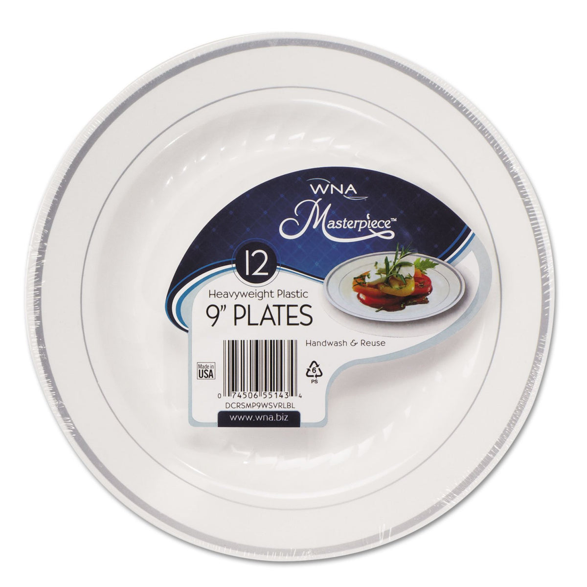 WNA RSM91210WSPK Masterpiece Plastic Dinnerware by REG – Medium, Plastic, Silver,White, Pack of 10, Model WNARSM91210WSPK