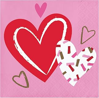 Creative Converting Sprinkled Hearts Beverage Napkins, 5", Multicolor