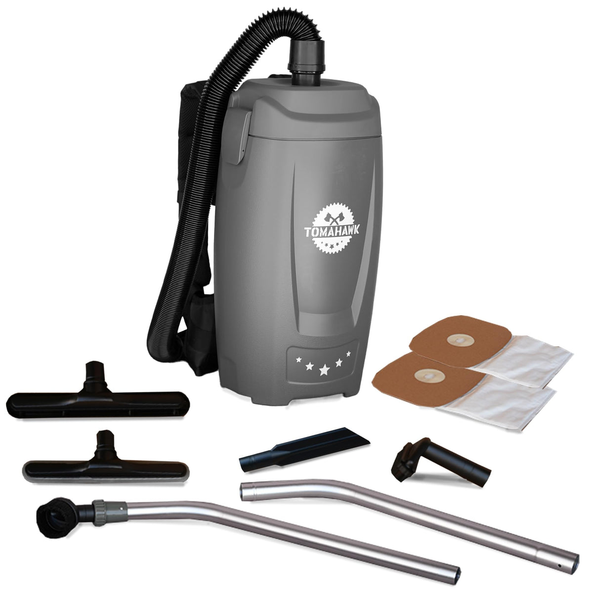 Electric Backpack Vacuum 6 qt Lightweight Commercial High-Performance Cleaning Solution by Tomahawk Power – 6 qt, 6 quarts, Gray, Model TVAC6PLUS