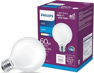 PHILIPS LED Frosted Non-Dimmable G25 Light Bulb - EyeComfort Flicker Free - 5.5W = 60W - 500 Lumen - Daylight (5000K) - E26 Base - Indoor - Title 20