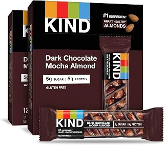 KIND Nut Bars, Dark Chocolate Mocha Almond, 1.4 Ounce, 24 Count, Gluten Free, 5g Sugar, 5g Protein