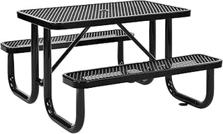 Global Industrial 4 L Rectangular Picnic Table, Expanded Metal, Black