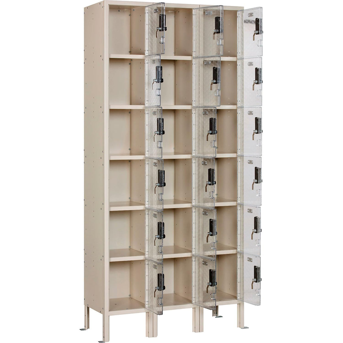 Global Industrial 6-Tier 18 Door Clear View Locker – Digital Lock, 36" Wx15 Dx78 H, Tan, Assembled