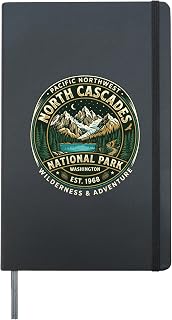 North Cascades National Park Washington Retro Badge Design Hardcover Journal, Black